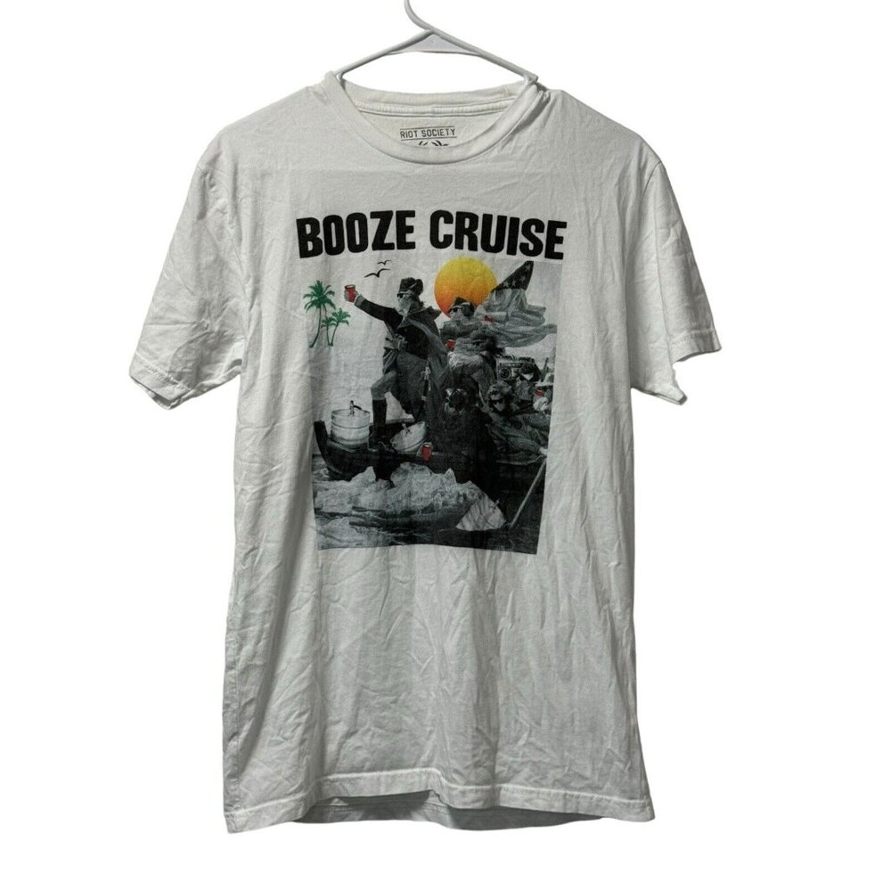 Riot Society T-Shirt Men’s Medium White Streetwear Short Sleeve Booze Cruise USA
